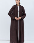 Shawl Lapel Abaya in Brown Plisse