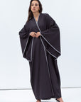 Flow Abaya in Grey Black with Grey Piping