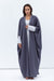 Butterfly Abaya in Blue Grey Shimmer with Grey Satin Detailing