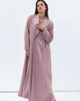 Straight Cut Abaya in Dusty Pink with Satin Lapel