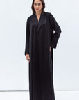 Straight Cut Abaya in Black with Satin Lapel