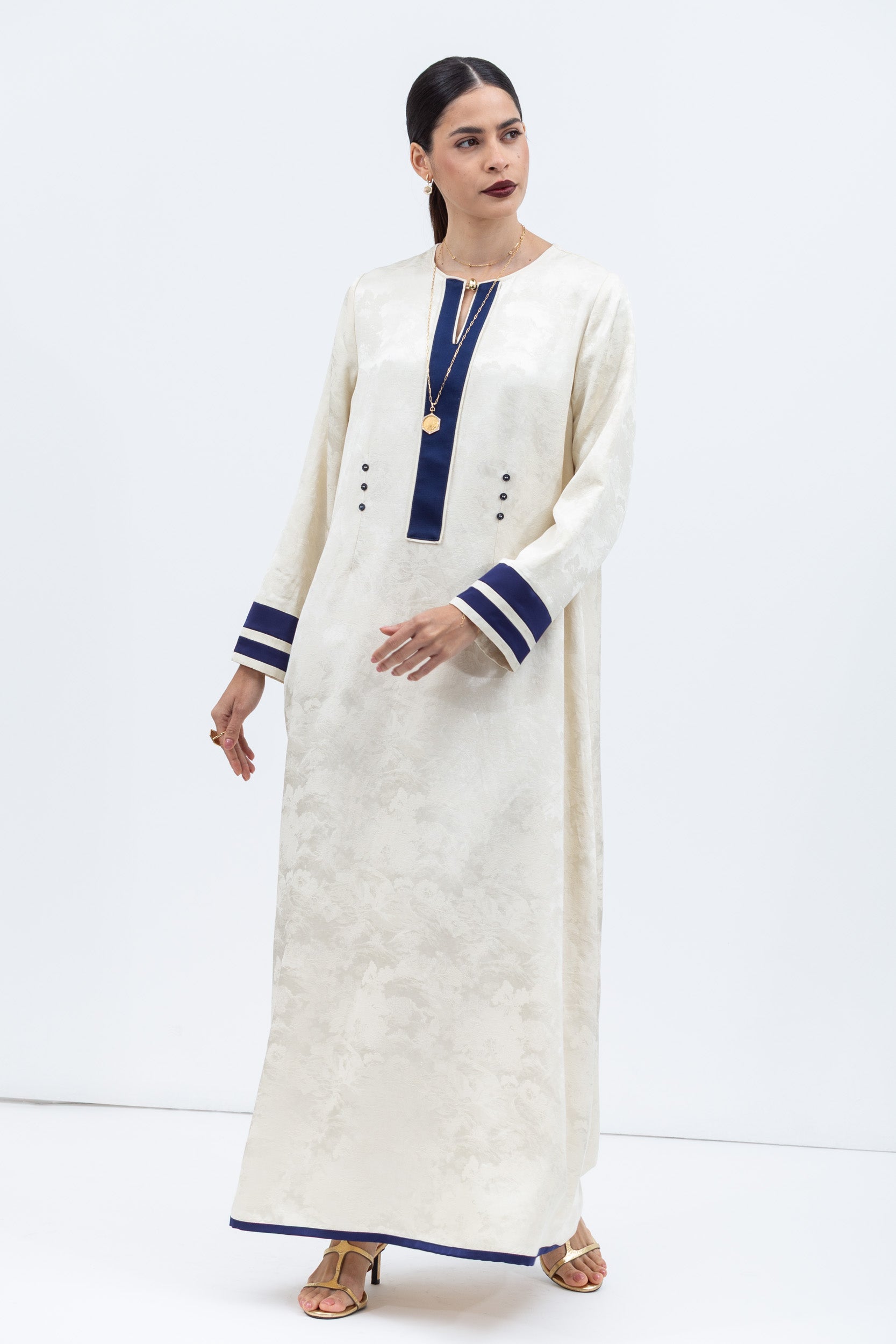 Ivory Kaftan with Blue Details