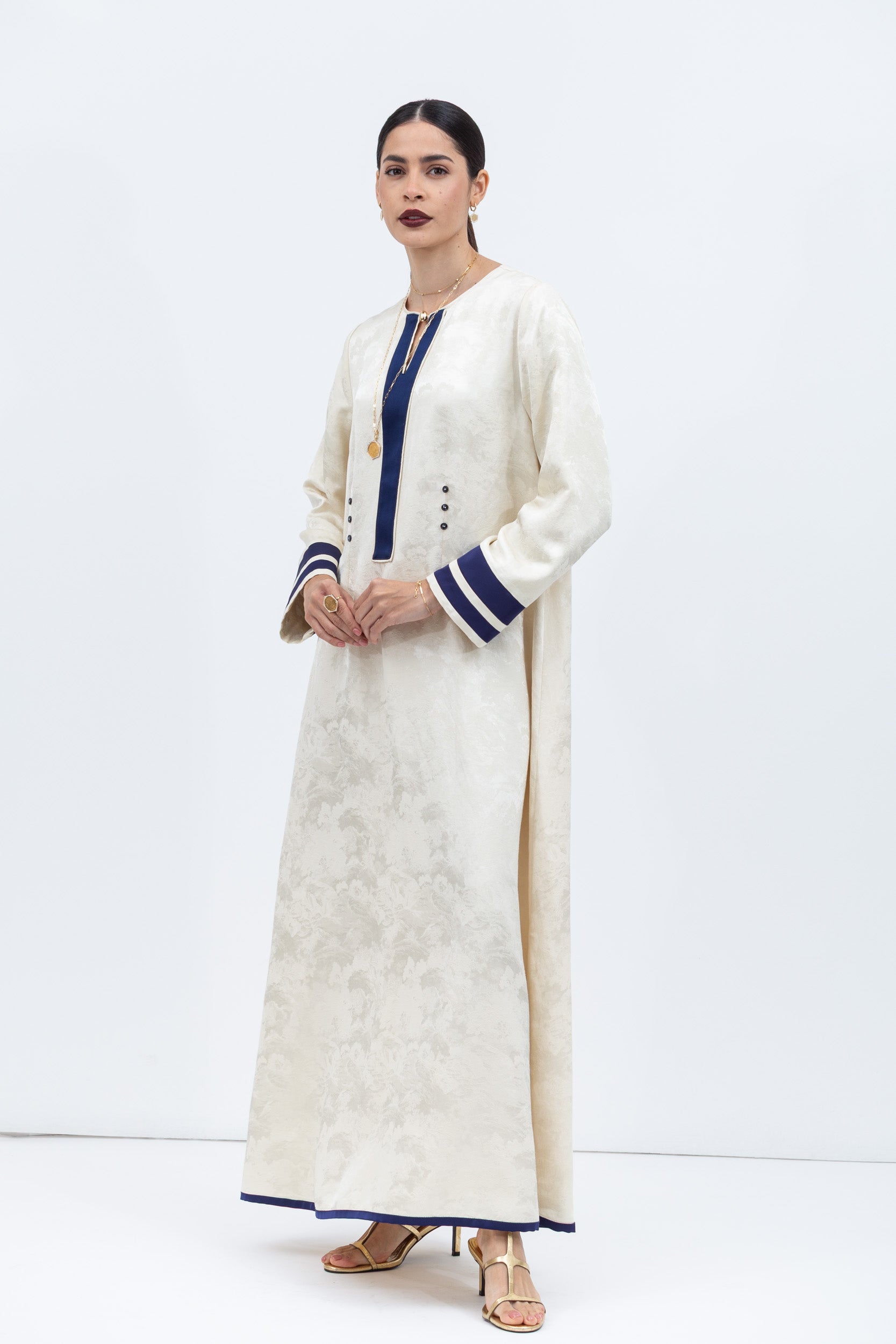 Ivory Kaftan with Blue Details