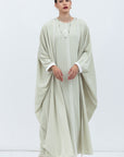 Butterfly Abaya in Pastel Green with White Piping