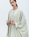 Butterfly Abaya in Pastel Green with White Piping