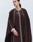 Butterfly Abaya in Coffee Brown with White Piping