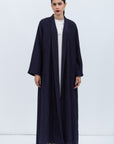 Shawl Lapel Abaya in Navy Blue Plisse