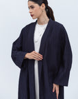 Shawl Lapel Abaya in Navy Blue Plisse