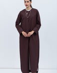 Structured Abaya in Brown on Brown Piping