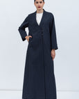 Double Button Textured Tensil Abaya in Navy