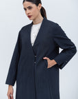 Double Button Textured Tensil Abaya in Navy