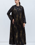 A-cut Abaya in Printed Black and Gold