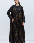 A-cut Abaya in Printed Black and Gold RTW