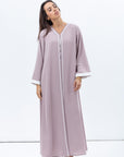 Front Closing Abaya in Dusty Pink with High V Neck