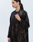 A-cut Abaya in Printed Black and Gold RTW