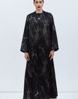 A-Cut Abaya in Printed Black and Silver