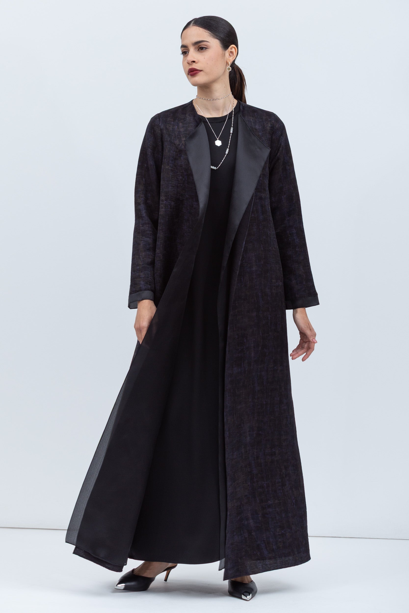 Black and Purple Abaya with Silk Organza Detailing RTW