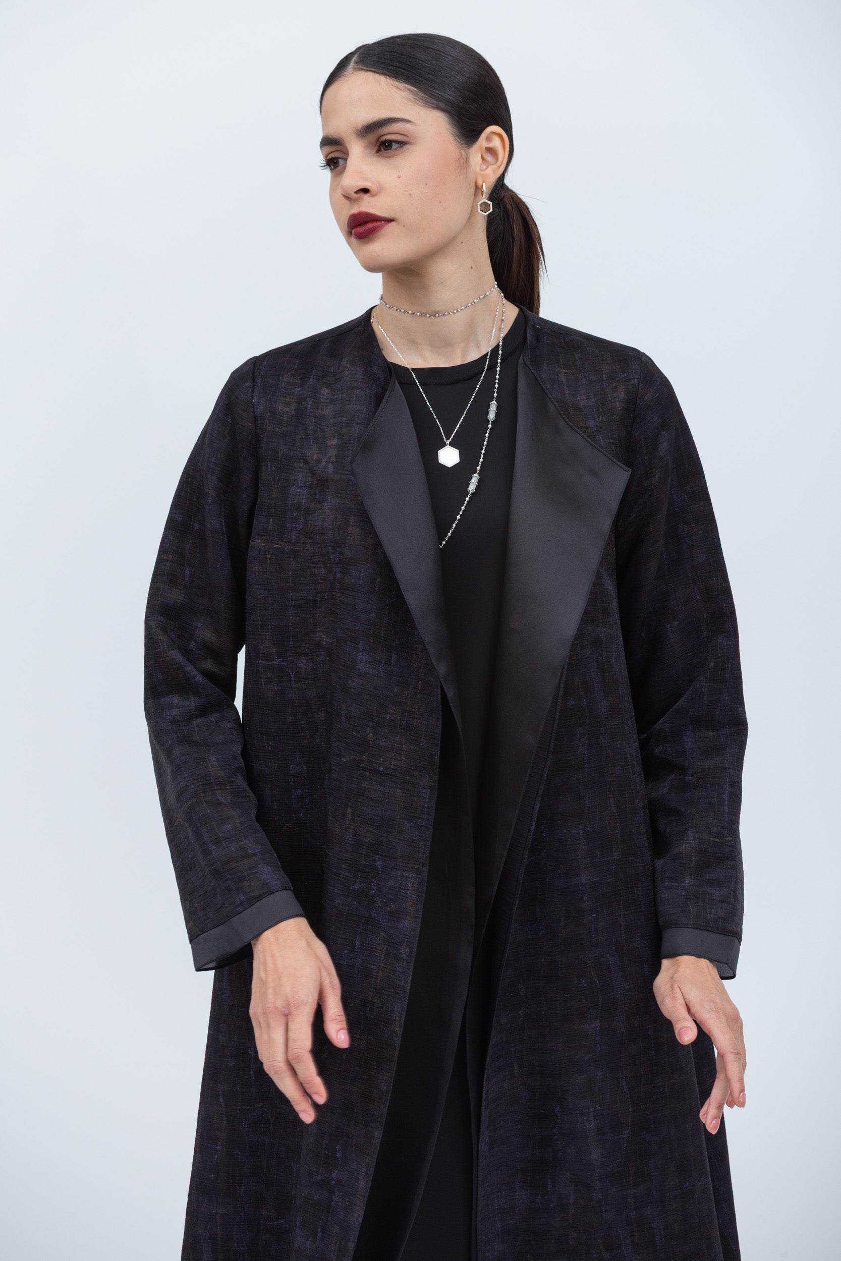Black and Purple Abaya with Silk Organza Detailing RTW