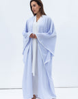 Flow Abaya in Light Blue with White Piping