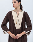 Chocolate Brown Kaftan with Shimmery Golden Collar
