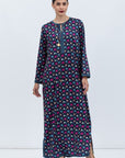 Straight Cut Kaftan with Dark Blue Pink Print