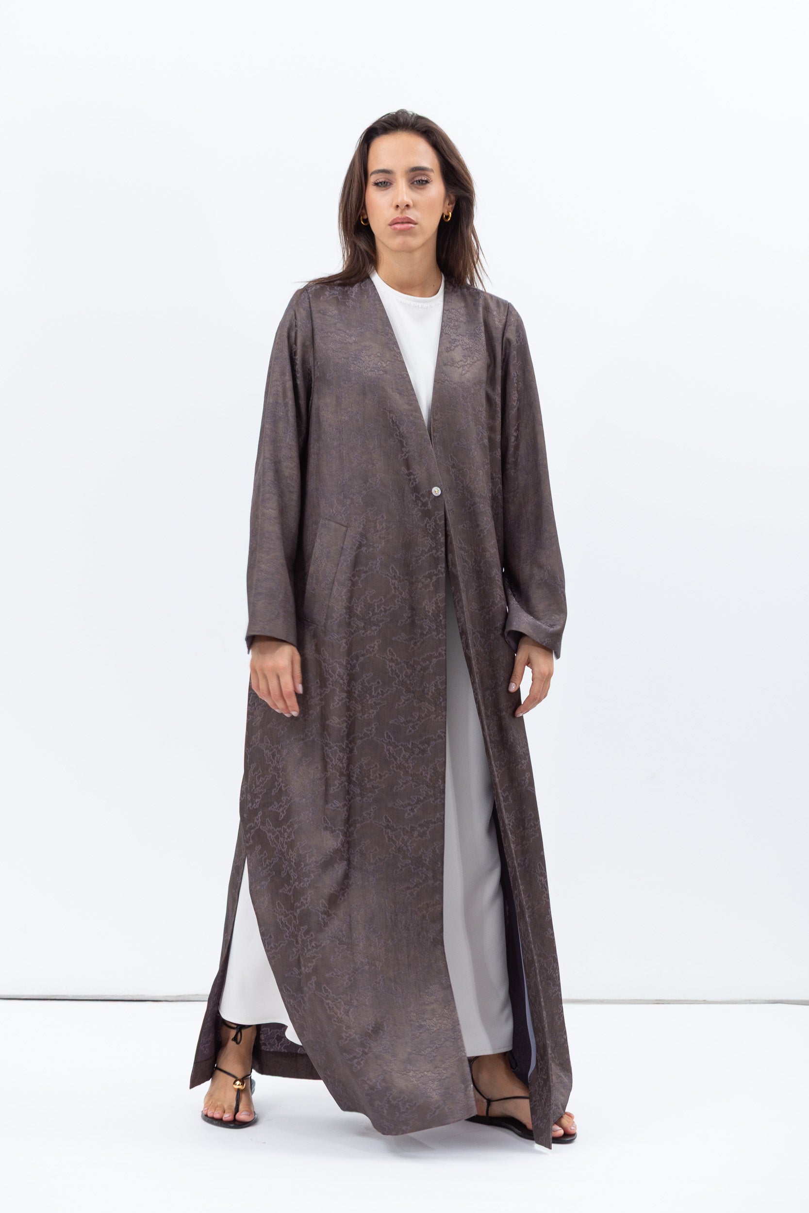 Textured Jacquard Abaya in Antique Grey RTW