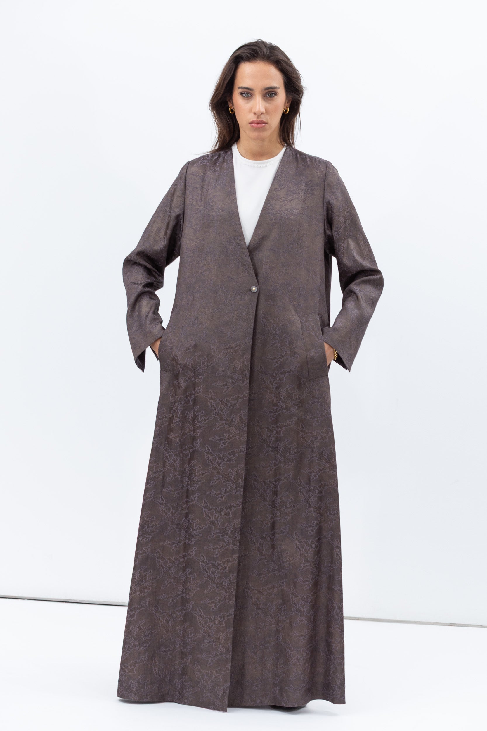 Textured Jacquard Abaya in Antique Grey RTW