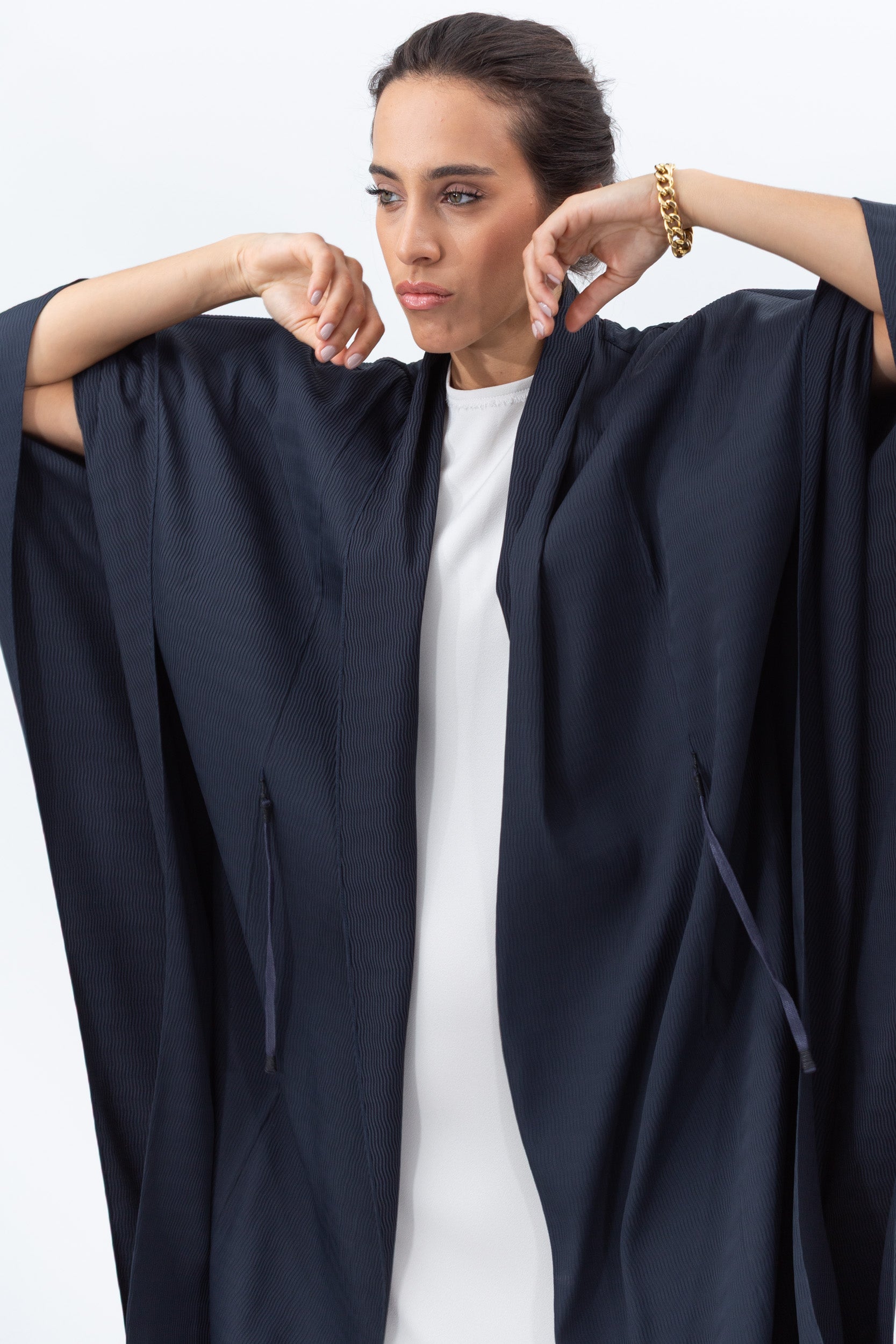 Flow Abaya in Textured Teal Blue RTW