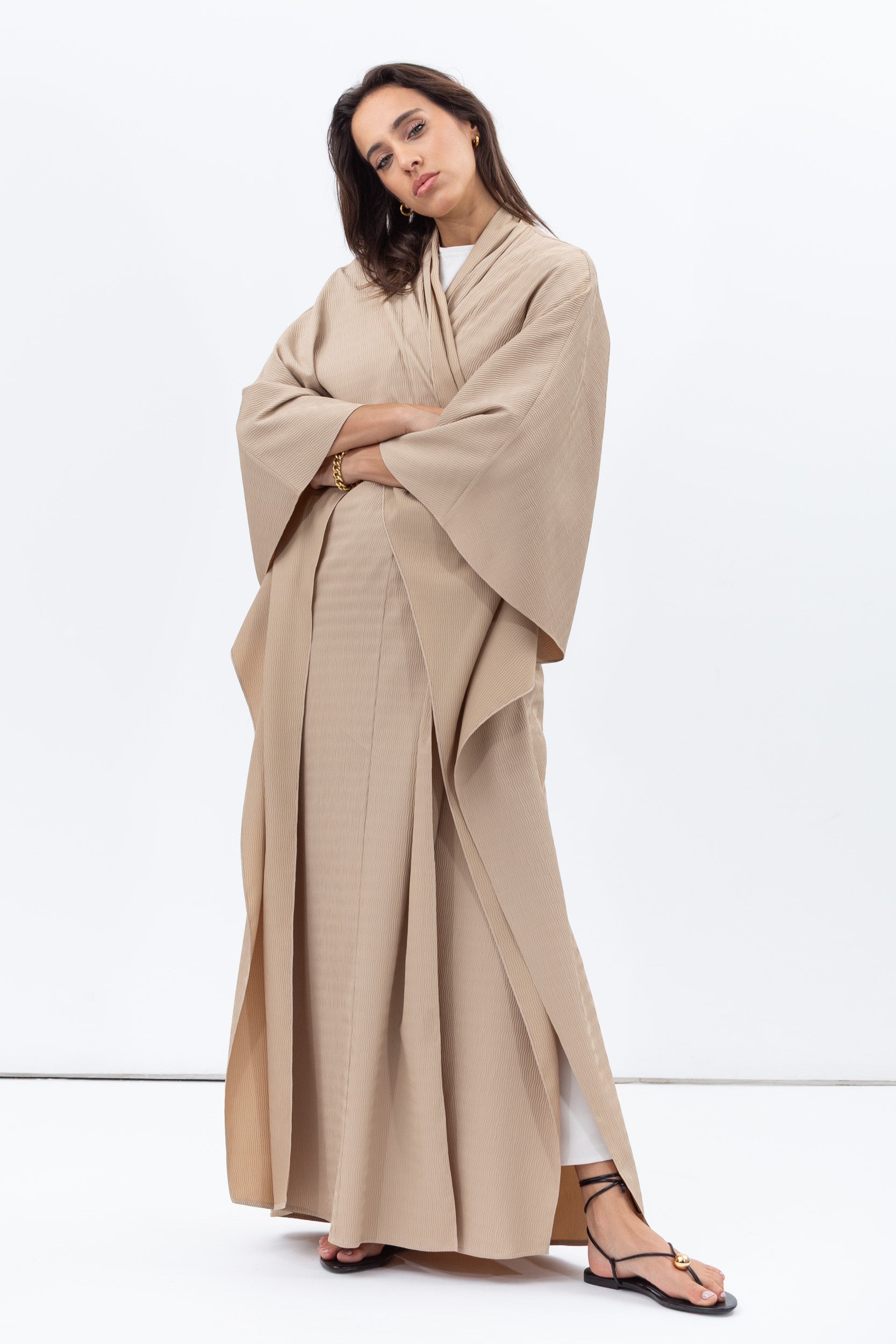 Flow Abaya in Textured Beige RTW
