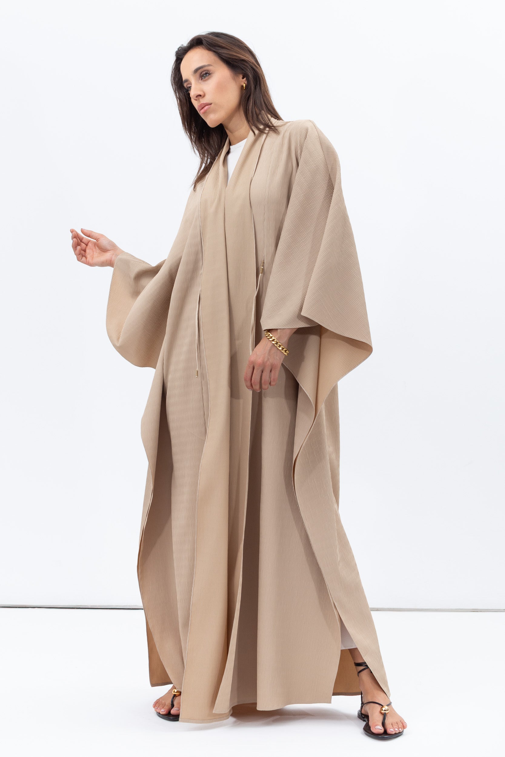 Flow Abaya in Textured Beige RTW