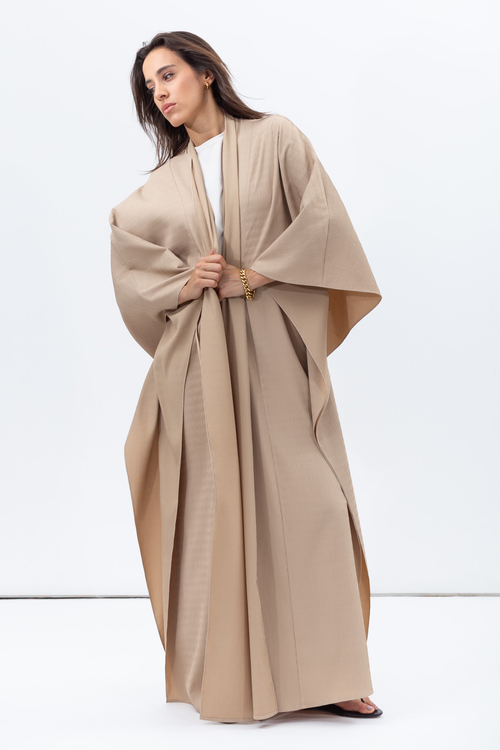 Flow Abaya in Textured Beige RTW