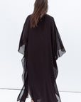 Two Layer Flow Abaya in Black Dotted Chocolate Brown
