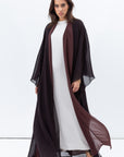 Two Layer Flow Abaya in Black Dotted Chocolate Brown