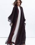 Two Layer Flow Abaya in Black Dotted Chocolate Brown RTW