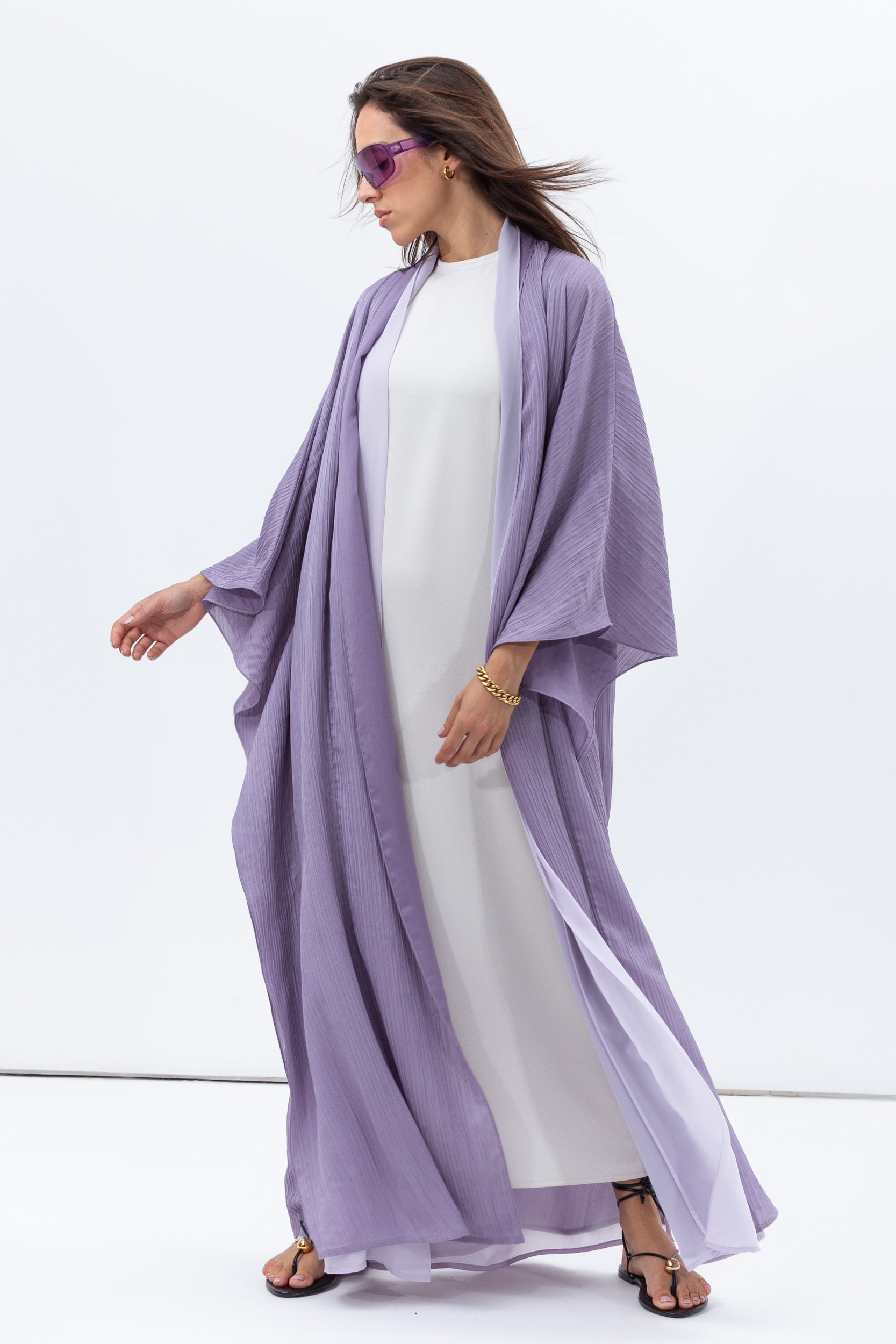 Two Layer Flow Abaya in Lavender