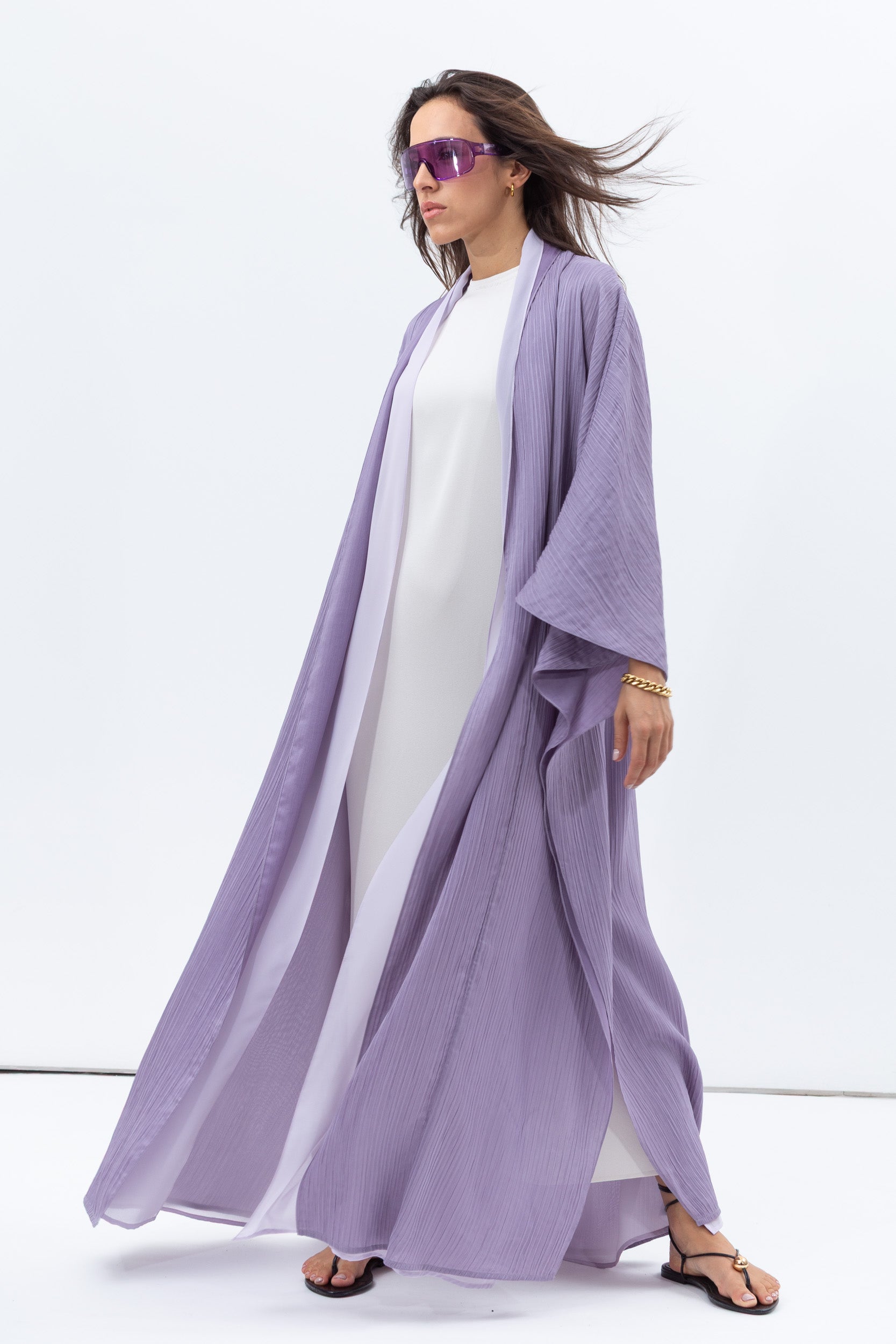 Two Layer Flow Abaya in Lavender