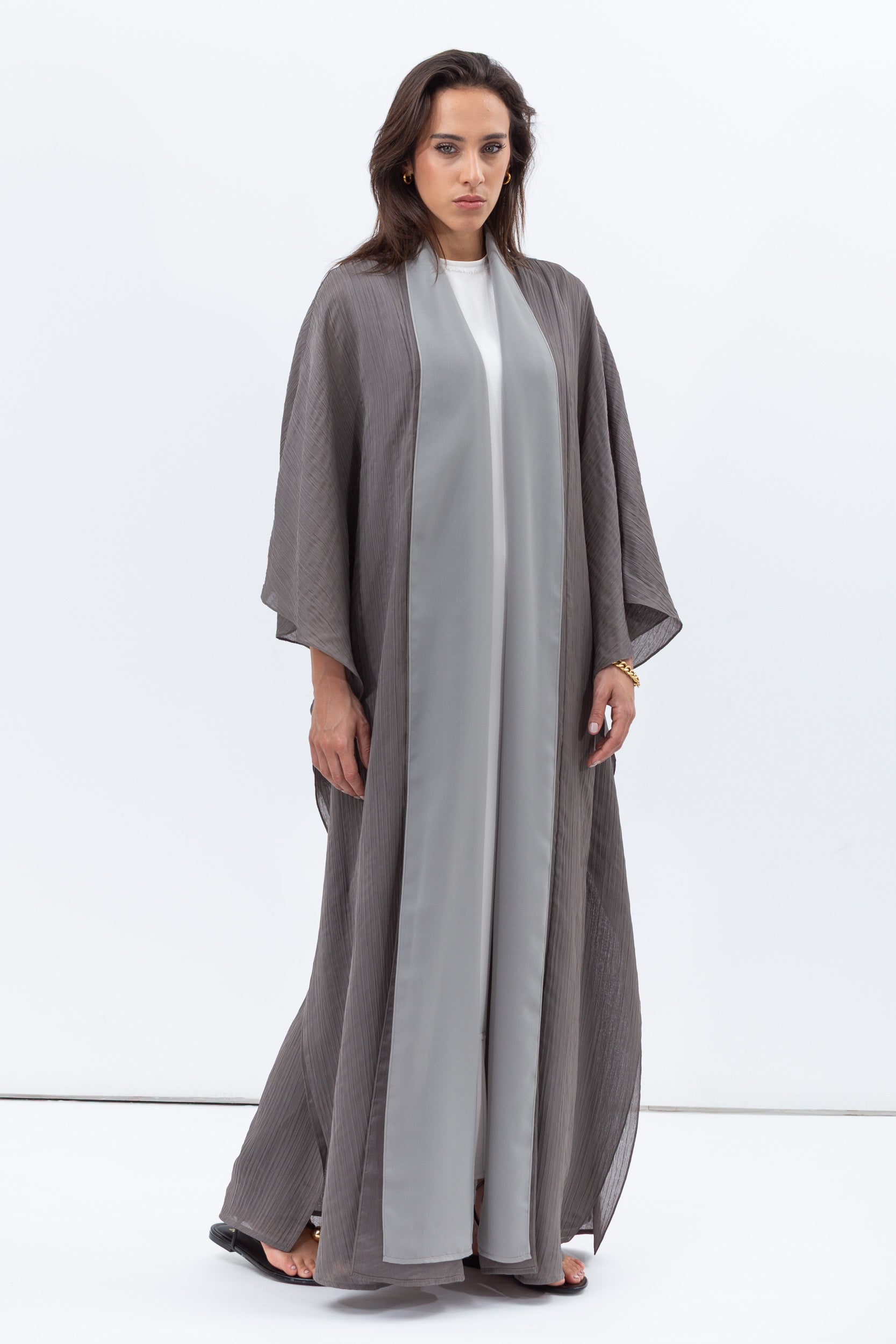 Two Layer Flow Abaya in Olive Green