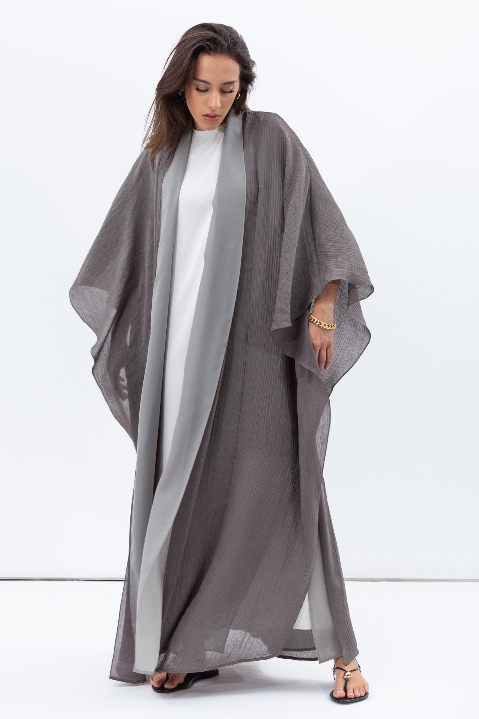 Two Layer Flow Abaya in Olive Green