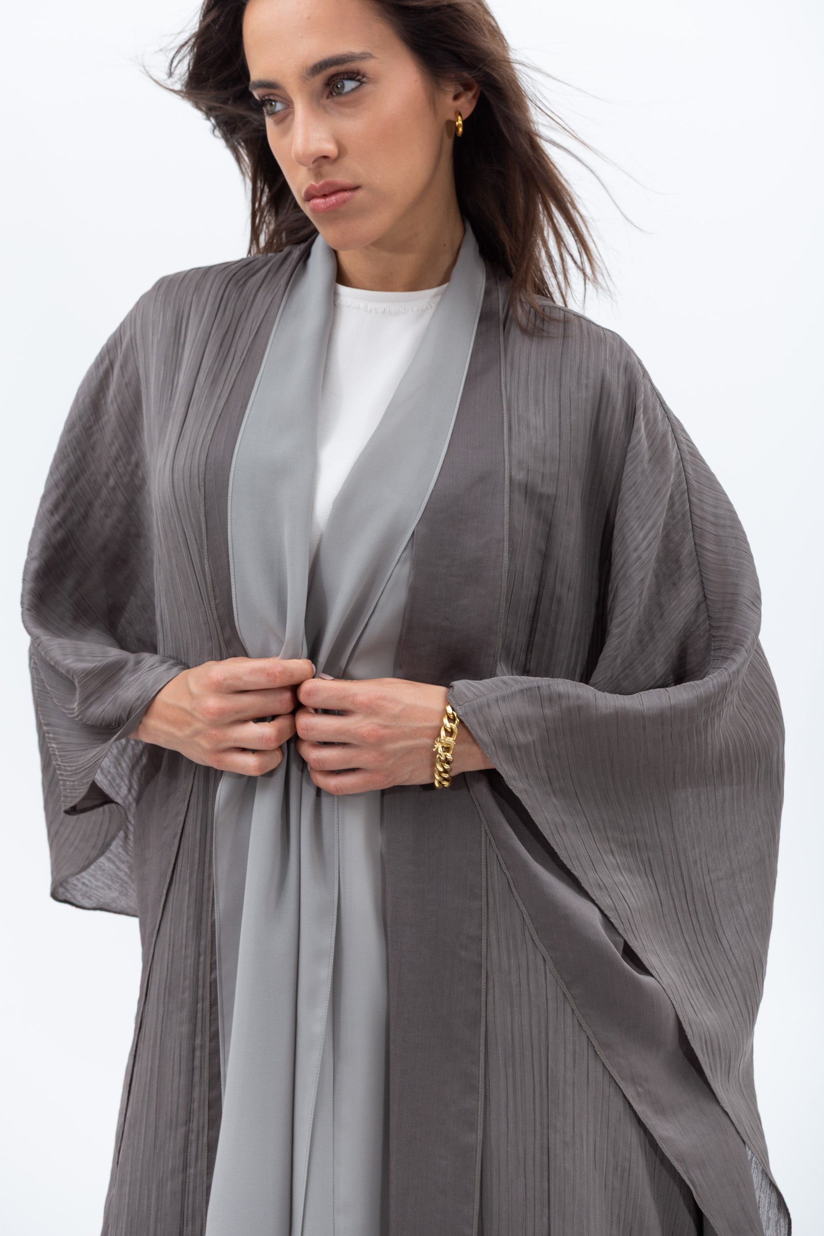 Two Layer Flow Abaya in Olive Green