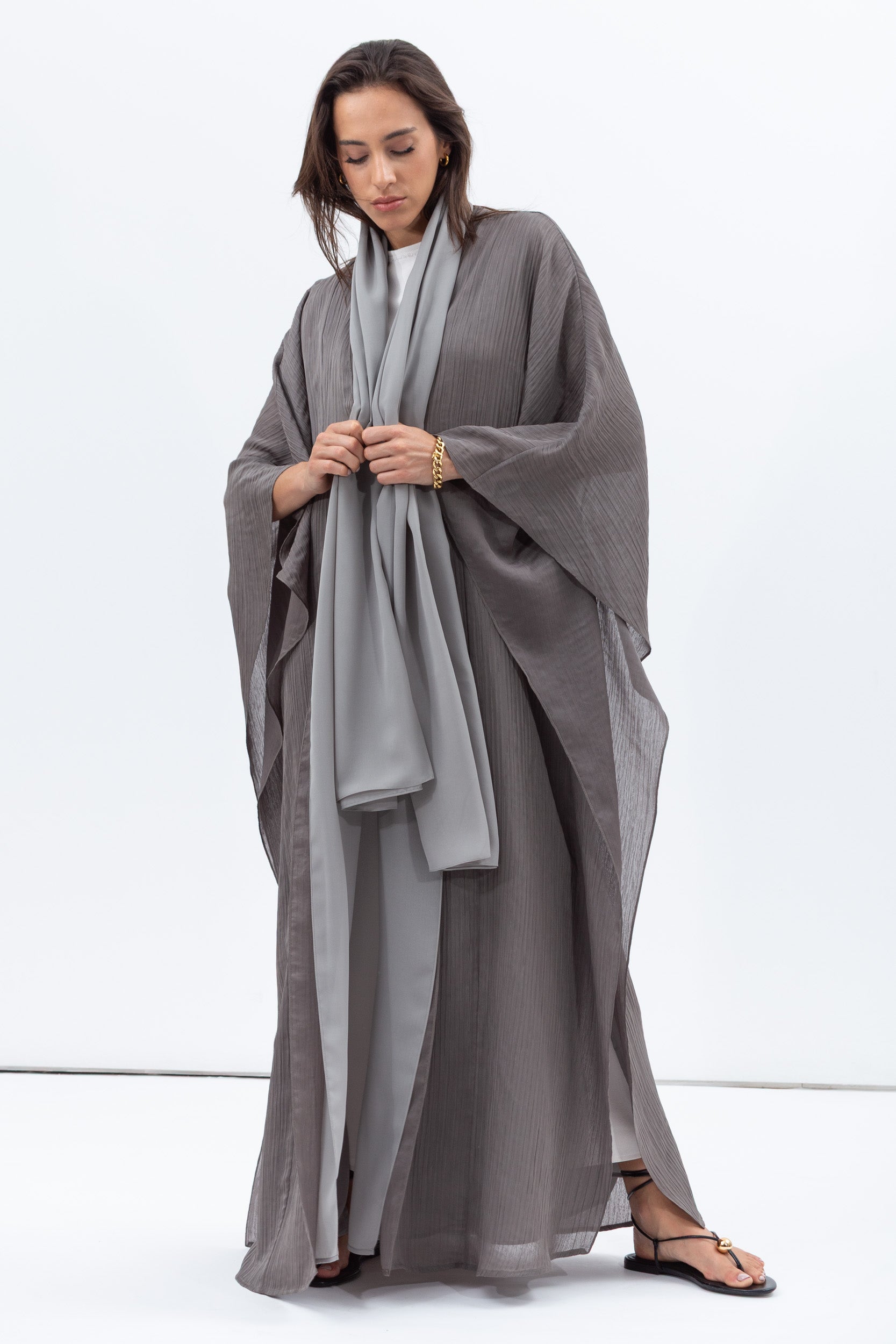 Two Layer Flow Abaya in Olive Green