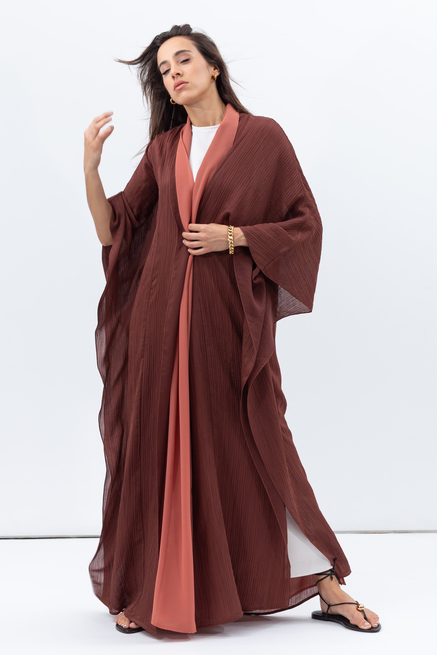 Two Layer Flow Abaya in Deep Rust