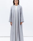 Shawl Lapel Abaya in Grey Blue