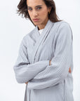 Shawl Lapel Abaya in Grey Blue