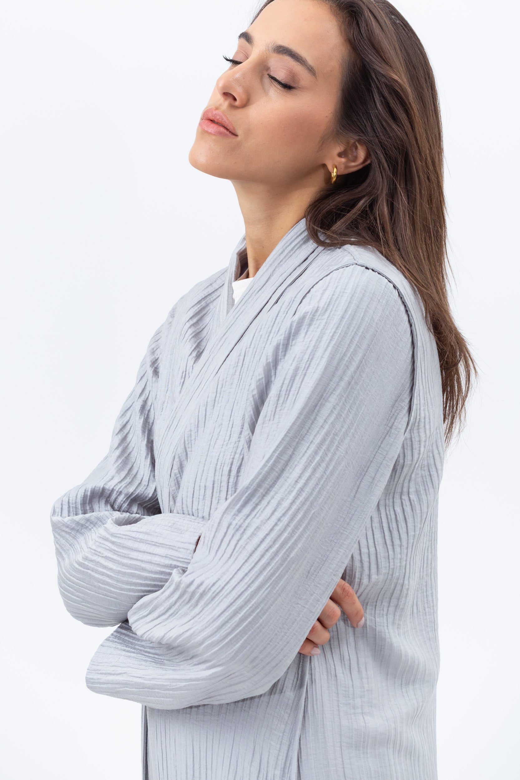 Shawl Lapel Abaya in Grey Blue