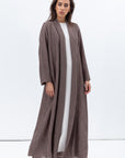 Shawl Lapel Abaya in Taupe Brown