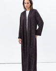 Shawl Lapel Abaya in Textured Black with Purple