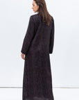 Shawl Lapel Abaya in Textured Black with Purple