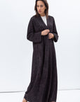 Shawl Lapel Abaya in Textured Black with Purple