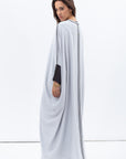 Butterfly Abaya in Light Grey with Dark Marble Detailing