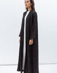 Shawl Lapel Abaya in Textured Black with Green